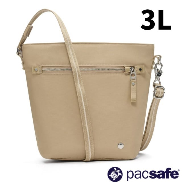 【Pacsafe】W Crossbody 防盜托特包 3L.單肩側背包.RFID護照包/20462207 卡其✿30E010